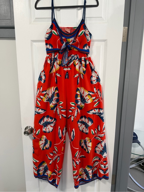 Flying Tomato Pants - Flying Tomato Tropical Floral Wide Leg Jumpsuit Large Cutout Tie Front Red Boho